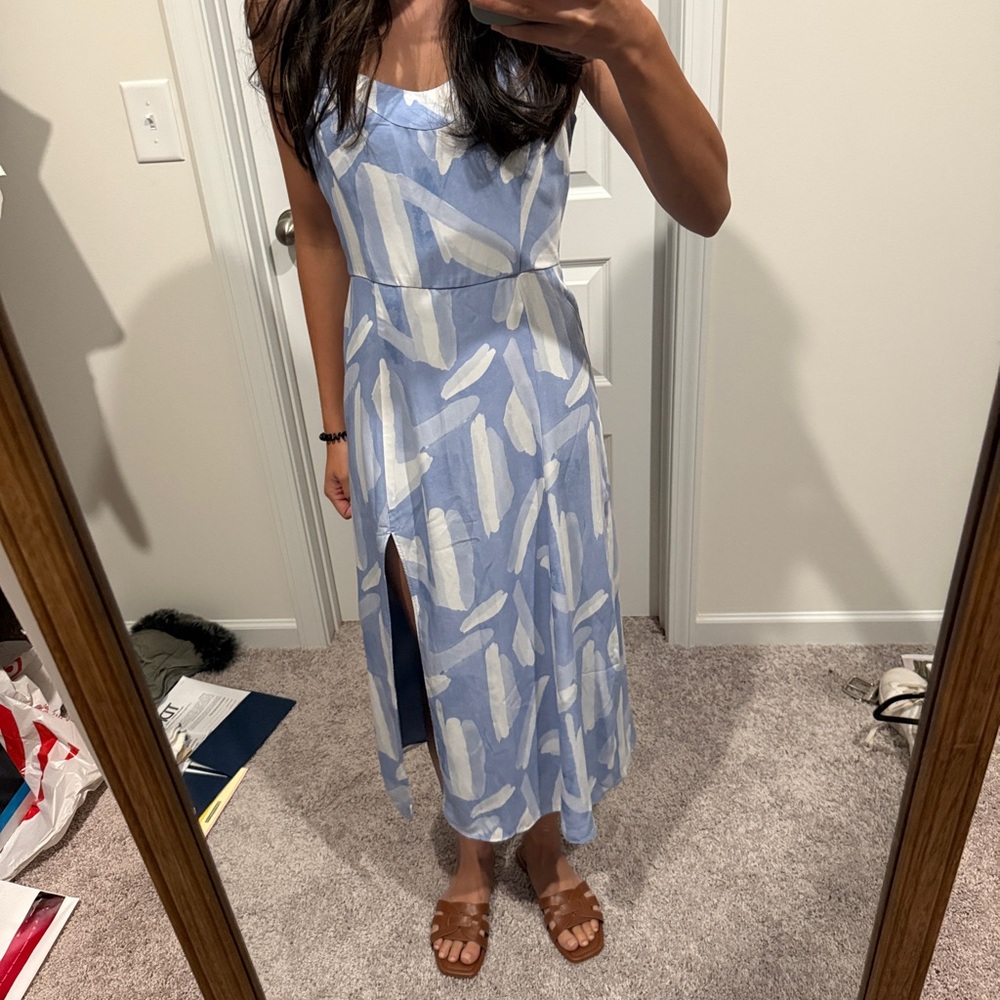 Abercrombie Camille blue abstract Midi Dress XS with slit